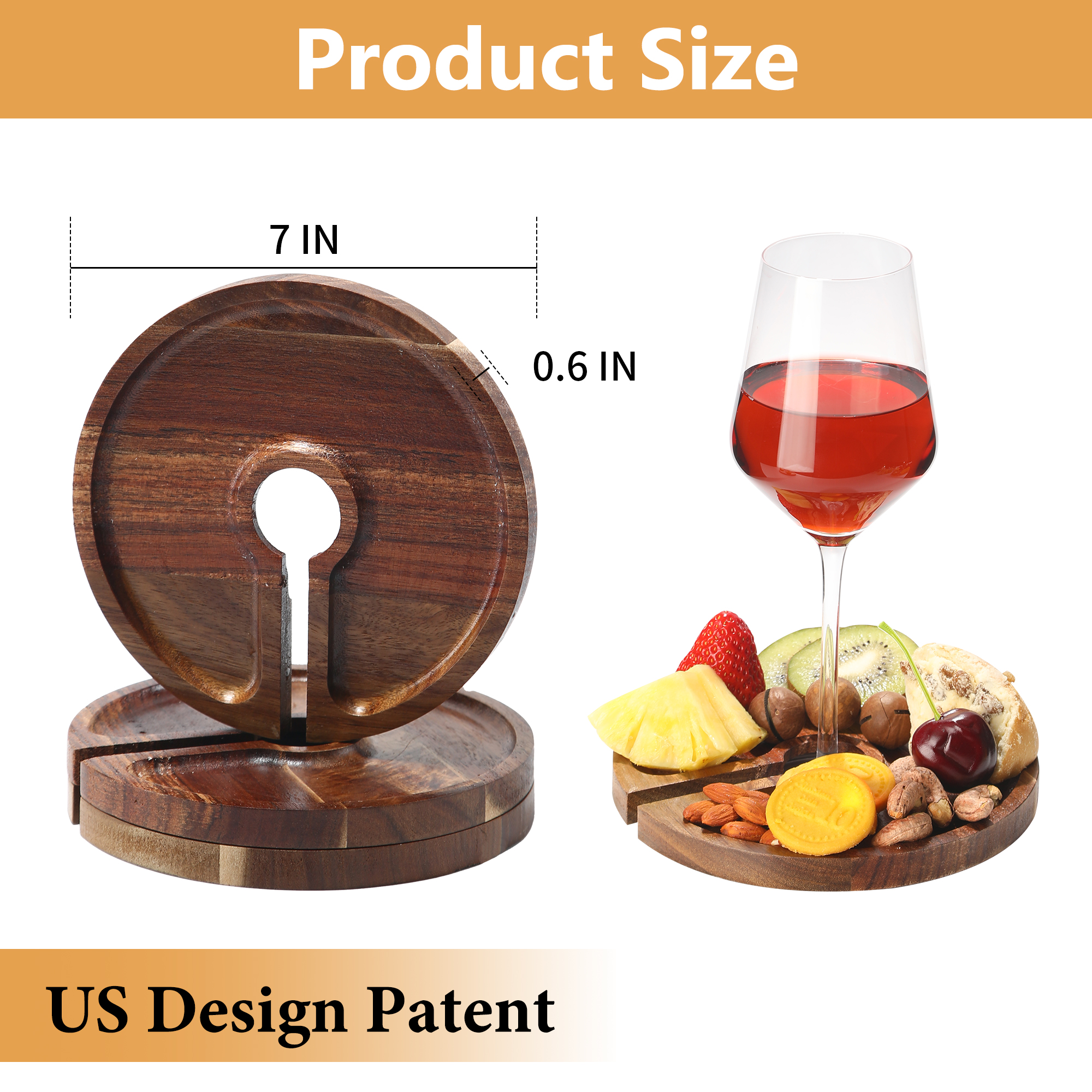Mini Charcuterie Board with Wine Holder, Wine Glass Charcuterie Topper, Wine Gifts Accessories, Cheese Appetizer Plates for Wine Party Bars Restaurants, 7.1'' Set of 4, Acacia Wood - Image 4