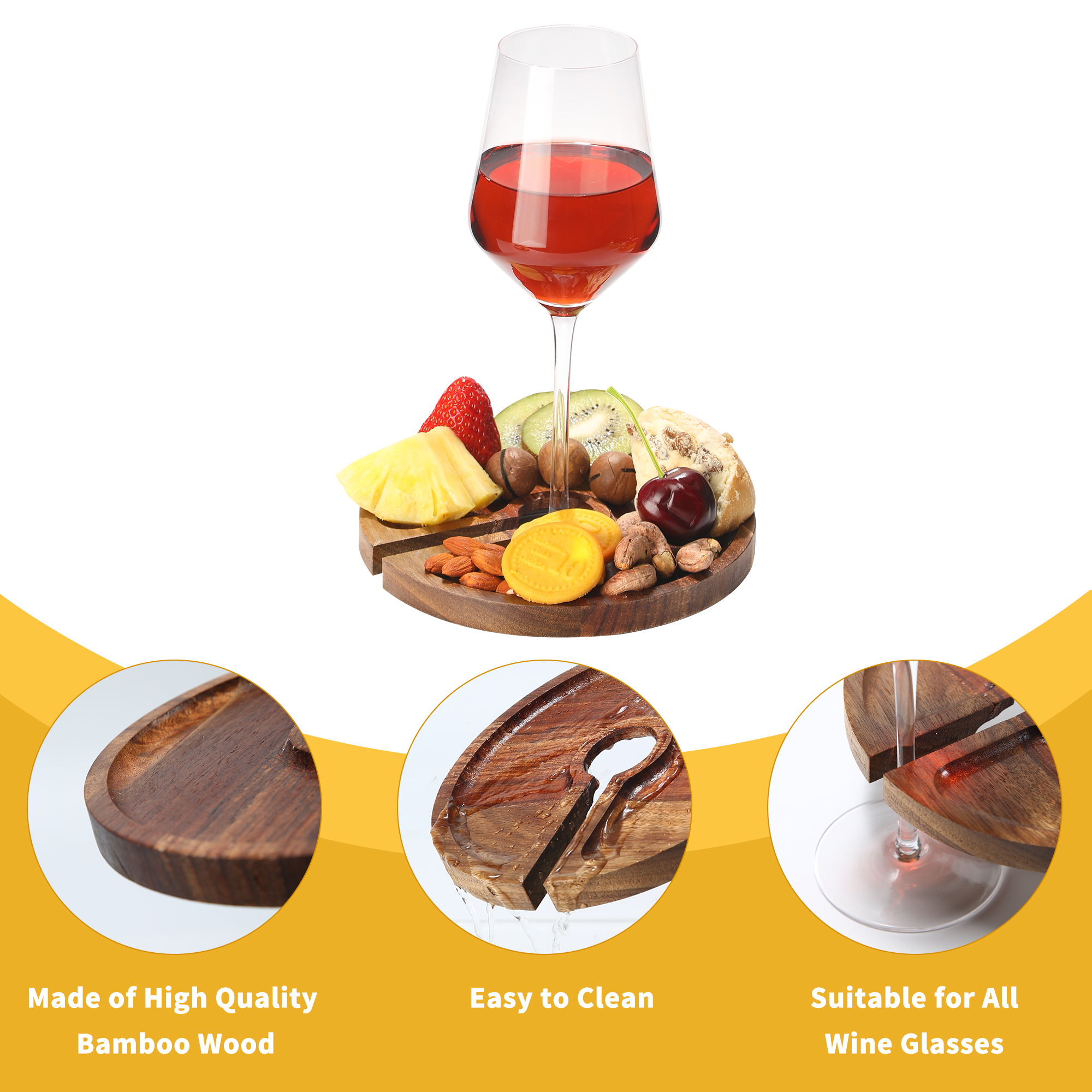 Mini Charcuterie Board with Wine Holder, Wine Glass Charcuterie Topper, Wine Gifts Accessories, Cheese Appetizer Plates for Wine Party Bars Restaurants, 7.1'' Set of 4, Acacia Wood - Image 5