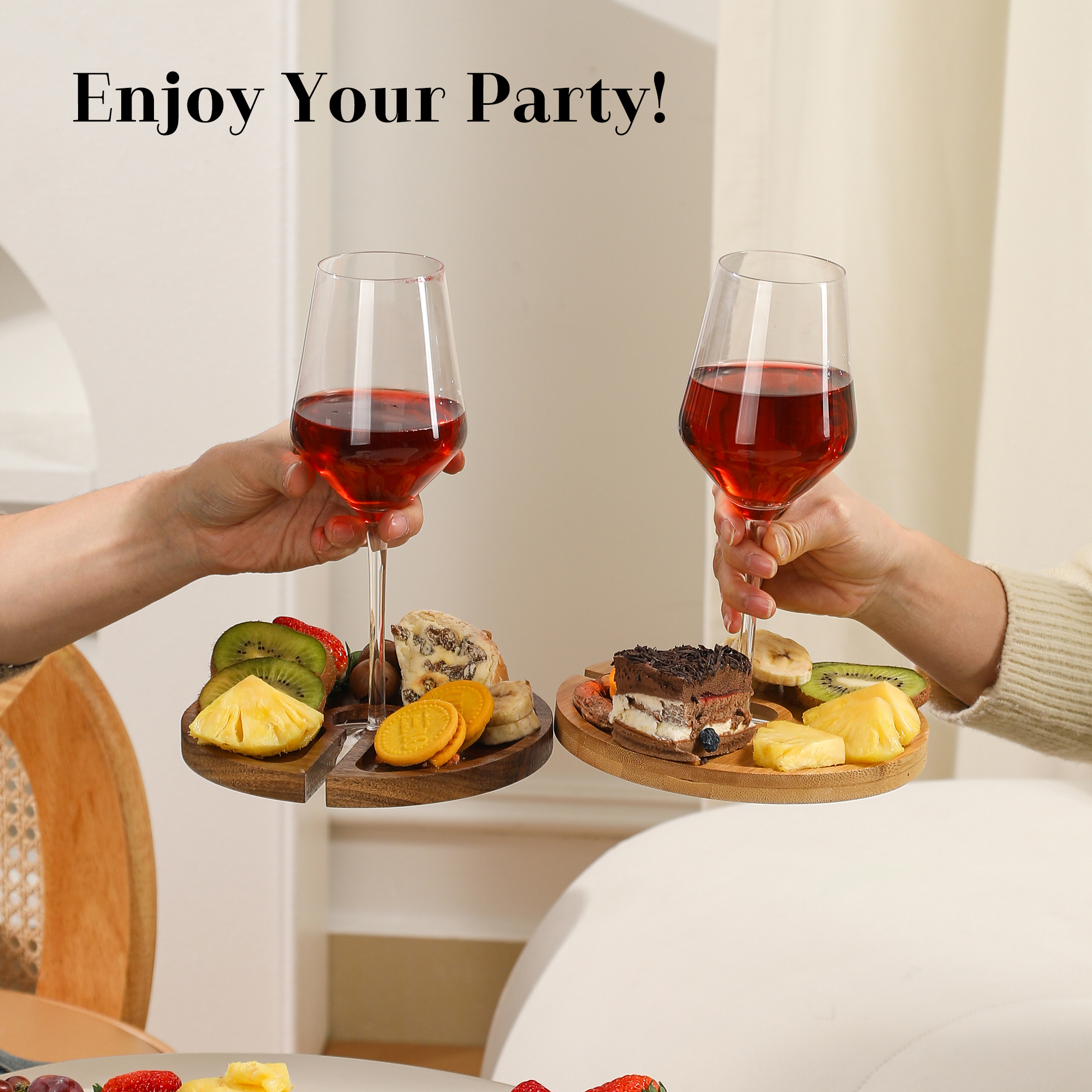 Mini Charcuterie Board with Wine Holder, Wine Glass Charcuterie Topper, Wine Gifts Accessories, Cheese Appetizer Plates for Wine Party Bars Restaurants, 7.1'' Set of 4, Acacia Wood - Image 6