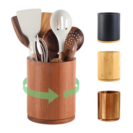 Sapele Utensil Holder, 360°Rotating 7.3'' Large Utensil Holder for Kitchen Counter, Kitchen Utensil Organizer, Utensil Crock, Farmhouse Kitchens Countertop Decor, Sapele Wood