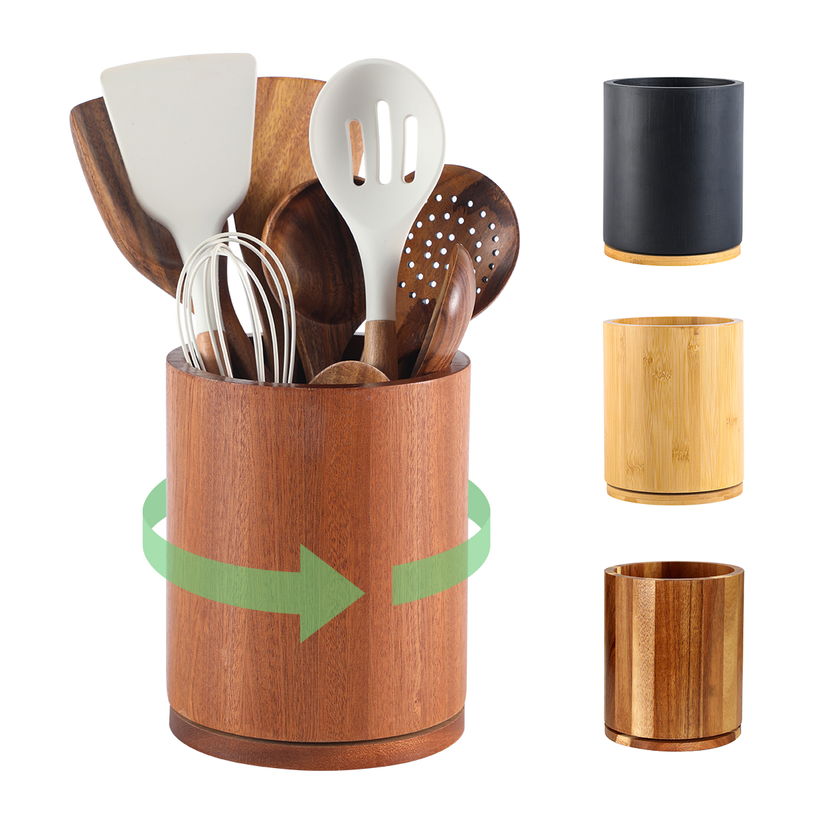 Sapele Utensil Holder, 360°Rotating 7.3'' Large Utensil Holder for Kitchen Counter, Kitchen Utensil Organizer, Utensil Crock, Farmhouse Kitchens Countertop Decor, Sapele Wood