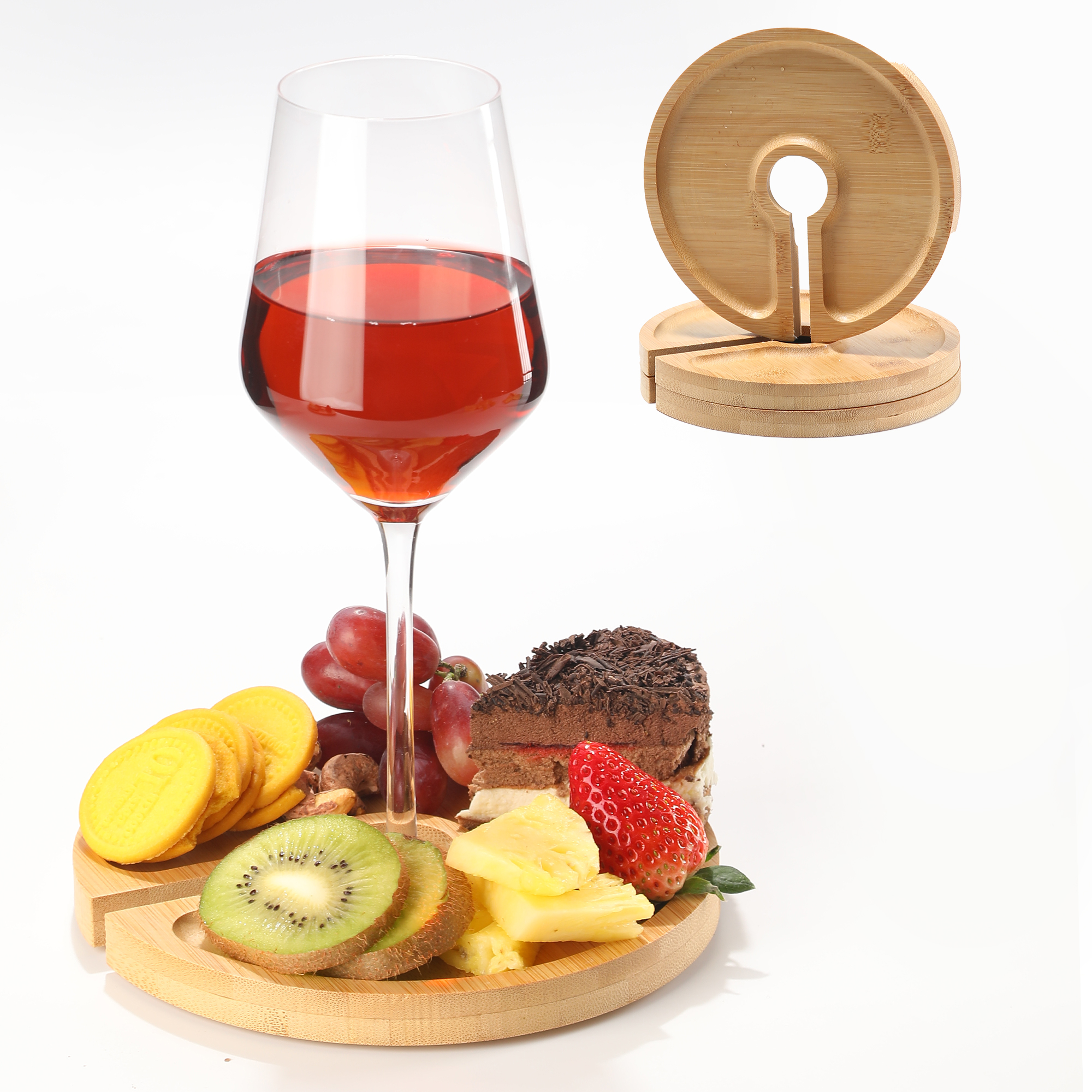 Mini Charcuterie Board with Wine Holder, Wine Glass Charcuterie Topper, Wine Gifts Accessories, Cheese Appetizer Plates for Wine Party Family Gatherings Bars Restaurants, 7.1'' Set of 4 - Image 2