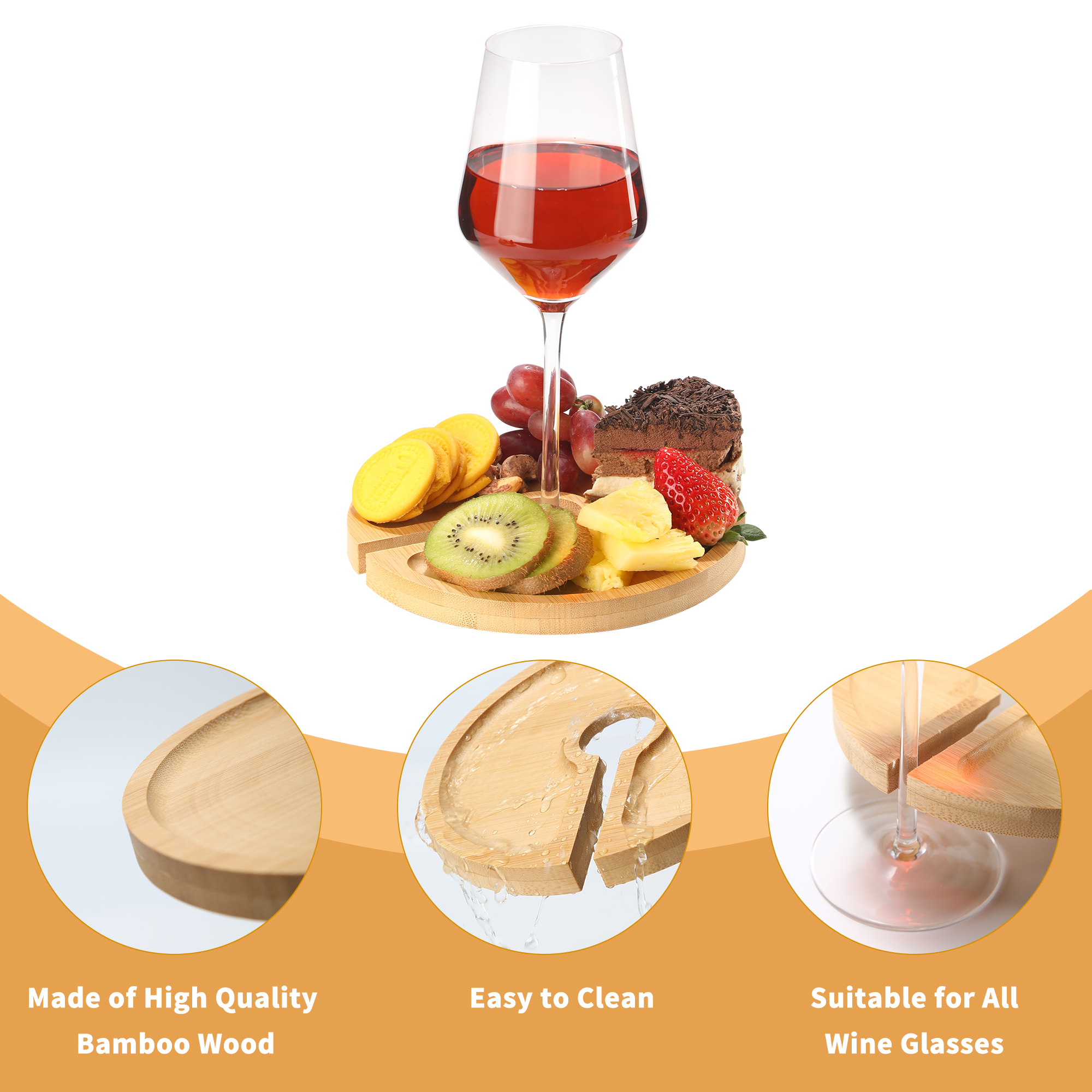 Mini Charcuterie Board with Wine Holder, Wine Glass Charcuterie Topper, Wine Gifts Accessories, Cheese Appetizer Plates for Wine Party Family Gatherings Bars Restaurants, 7.1'' Set of 4 - Image 5