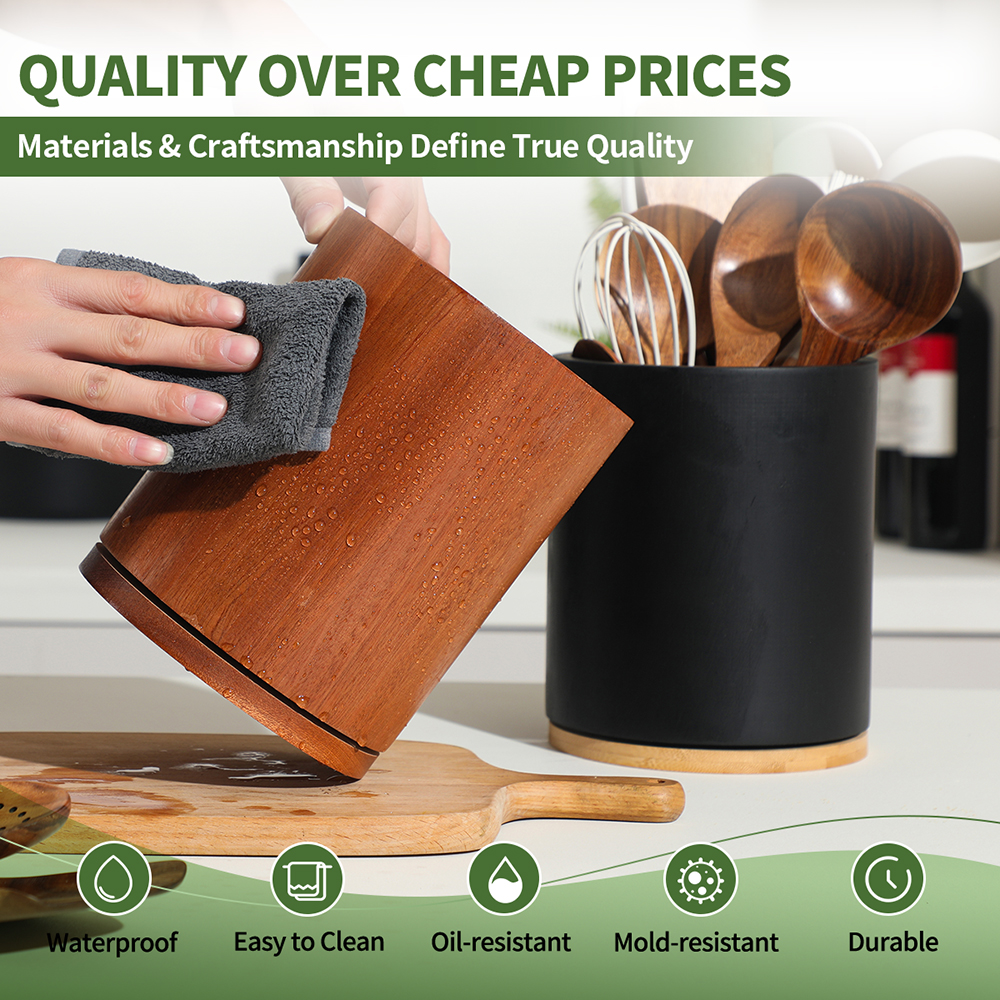 Sapele Utensil Holder, 360°Rotating 7.3'' Large Utensil Holder for Kitchen Counter, Kitchen Utensil Organizer, Utensil Crock, Farmhouse Kitchens Countertop Decor, Sapele Wood - Image 3