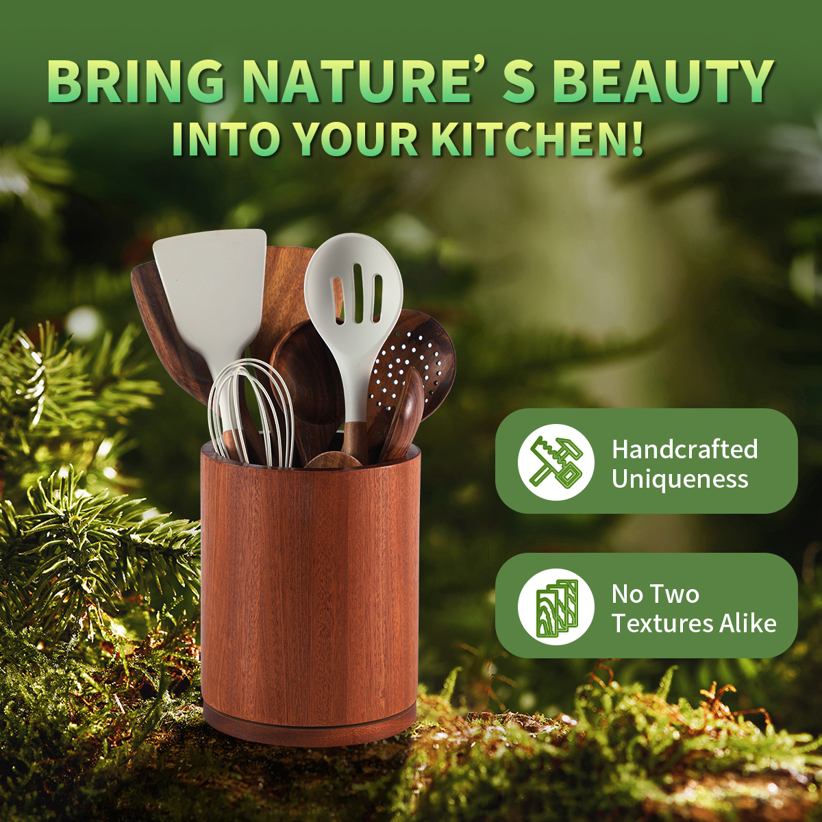 Sapele Utensil Holder, 360°Rotating 7.3'' Large Utensil Holder for Kitchen Counter, Kitchen Utensil Organizer, Utensil Crock, Farmhouse Kitchens Countertop Decor, Sapele Wood - Image 7